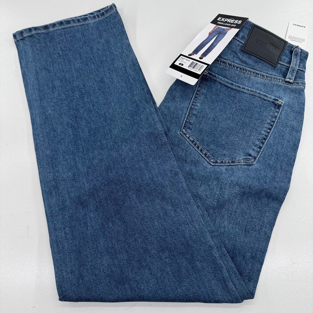 NEW Express Embellished Jeans WOMENS Blue Medium Wash Studs SIZE 4 INSEAM 30"